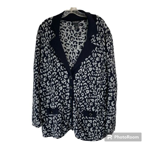 Lane Bryant Black Gray Cotton Button Front Notch Lapel Collar Cardigan 18/20 - Picture 1 of 9